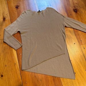 EILEEN FISHER M Light Brown Ribbed Merino Wool Asymmetrical Sweater